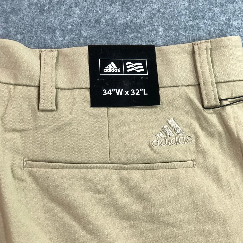 Adidas Mens Golf Pants 34x32 Tan Textured Straight Stretch Herringbone NWT
